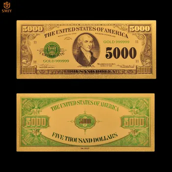 1918 Nové Mene USA Papier 5000 Dolár Peniaze 24k Zlato, Bankovky Falošné Bankovky Zber A Peniaze Dary