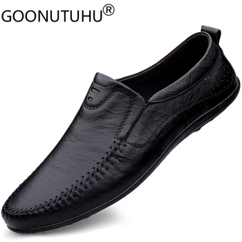 2021 Štýl, Módne pánske Topánky Bežné Originálne Kožené Mokasíny Muž Čierna Hnedá Pošmyknúť Na Obuvi Muž Jazdy Topánky Pre Mužov Veľkosť 37-46