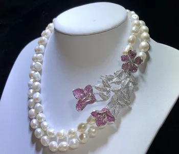 2rows sladkovodné perlou biela barokový náhrdelník 19-20-palcový prírody veľkoobchod
