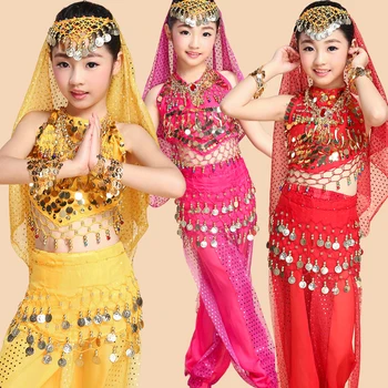 4pcs/Set Dievčatá Baletné Šaty Pre Dievčatá, Deti Balet Kostým na Deti Výkon Egypt Tanečné Sety Dievča Indický Tanec Bellydance