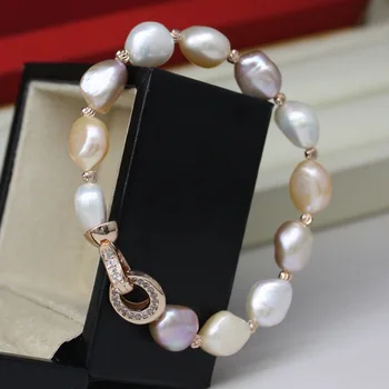 9-10 mm Baroková Perla 18 cm Náramok Multicolor Prírodné Perlový Náramok Šperky Ženy Ručné Keshi Perlový Náramok Veľkoobchod