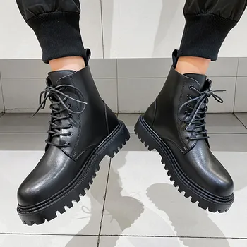 Anglicko štýl mens voľný čas platformu topánky čierne príliv originálne kožené topánky pekný kovboj boot náradie práce členok botas hombre