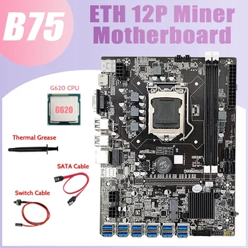 B75 USB ETH Baník Doske 12 PCIE Na USB+G620 CPU+Switch Kábel usb+SATA Kábel+Termálnej pasty LGA1155 B75 BTC Doska
