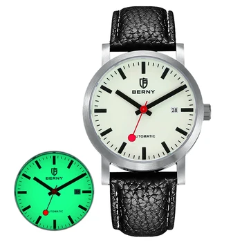 BERNY MIYOTA 8215 Hodinky pre Mužov Automatickom Vietor Luxusné Hodinky Top Značky, Svetelné Mechanické Švajčiarske Železnice Náramkové hodinky 5ATM
