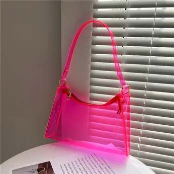 dievča ramenní taška Ružová transparentná žien taška Jelly taška pre ženy Retro podpazušia taška Lete žien taška kabeliek