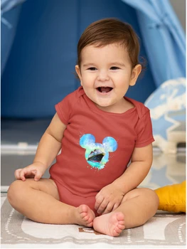 Dieťa Dievča Oblečenie Novorodenca Romper Mickey Hlavu Tlačiť Hore Batoľa Súrodenci Zodpovedajúce Krátke Rukávy Módne Disney Deti Kombinézu