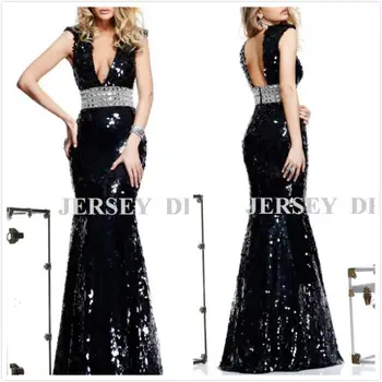doprava zdarma elegantné šaty 2016 luxusné crystal tvaru plus veľkosť vestidos formales dlhé čierne nové sexy party, ples šaty šaty