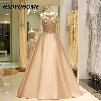 Dámske Elegantné Večerné Šaty A-Line Crystal Dlho Lištovanie Prom Šaty Sequines Strany Vestidos