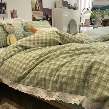 Fairyfair zelenej geometrickým koberčeky posteľné prádlo set roztomilé čipiek,bavlny twin plný kráľovná Kráľ bytový textil posteľ list vankúš perinu