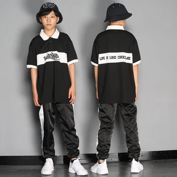 Hip Hop Tanečné Oblečenie Chlapci Black Tanečník Oblečenie Cargo Nohavice Street Dance Nosenie Rave Oblečenie Deti Jogger Fáze Kostým DL7900