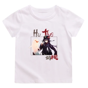 Hutao Ghost Print T Shirt Genshin Vplyv Tričko Deti Kawaii Oblečenie Dievča Chlapčeka Oblečenie Detí Krátky Rukáv, 100% Bavlna Top