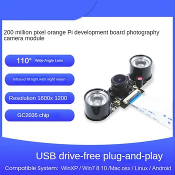 Kamera Pre Orange Pi Vývoj Doska 1 600 X 1 200 S Nočné Videnie Svetla 2MP 110 Stupňov Široký Uhol Gc2035 Modul Kamery