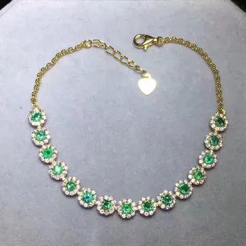 Klasické strieborné emerald náramok 15PCS 3 mm * 3 mm prírodné I triedy emerald náramok pevné 925 striebra, drahých kameňov, braceletClassic si