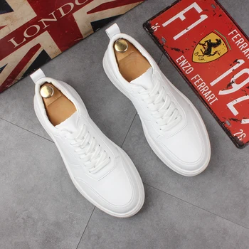 Kórejský dizajnér mens príležitostných biele topánky priedušná originálne kožené ploché topánky street štýl platforma tenisky mladých obuv mans