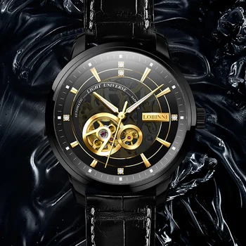 LOBINNI Seagull Automatické Mechanické Hodinky, Luxusné Značky Mužov Sledovať Kožené Sapphire Vodotesné 50M Muž Náramkové hodinky