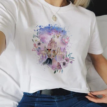 Mickey Disney Princezné Grafické Ropa Estetické Mujer Krásny Zámok Jemné Fashion Tričko Mestské Príležitostné Letné Ženy T-shirt