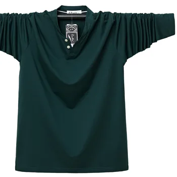 Nové 2021 T-shirt pánske jesenné bavlna, Dlhý rukáv T shirt pánske jednofarebné V-neck top pánske soft slim-fit T-shirt Veľké veľkosti 6XL