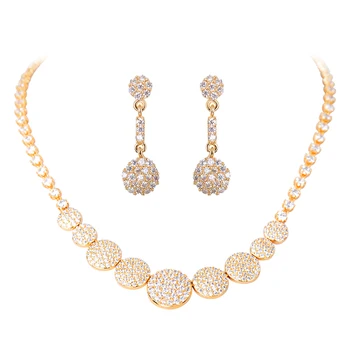 Nový Dizajn Champagne Gold Color Round Rakúsko AAA Crystal Luxusné Romantické Šperky Set pre Ženy, Náhrdelníky Náušnice, Sety GLN0128