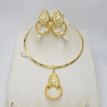 NOVÝ DIZAJN Ltaly 750 Zlatá farba Šperky Set Pre Ženy, afriky korálky jewlery módny náhrdelník nastaviť náušnice šperky