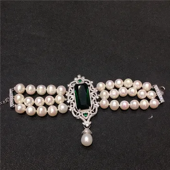 Nový Luxusný 3 Pramene, Prírodné Sladkovodné Perly Náramok Nearround Umelo Pestované Perly Náramok Šperky Ženy, Darčeky