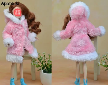 Pink & White Zime Teplé Kožušiny Kabát Šaty, Oblečenie Pre Bábiky Barbie Kožušiny Doll Oblečenie Pre 1/6 BJD Bábika Deti Hračka Bábika Príslušenstvo