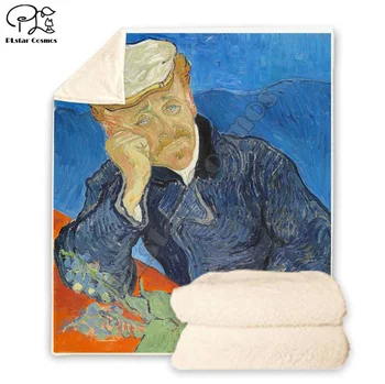Plstar Vesmíru Van Gogh Olejové Maľby zábavný charakter Deka 3D tlač Sherpa Deka na Posteľ bytového Textilu Snového štýl-2