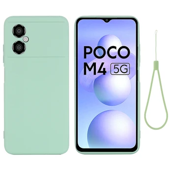 Pre POCO M4 5G Prípade Mäkké Premium Liquid Silikónové puzdro s Hrnú dovnútra Na PocoPhone M4 Kryt s Pásy