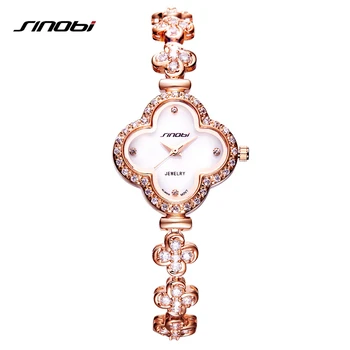 SINOBI Ženy High-End Four Leaf Clover Tvar náramkové hodinky Quartz Top Luxusné Značky Vznešené Dámy Šperky, Hodinky Relogio Feminino