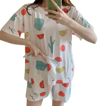 Sladké Sleepwear Sady Pre Ženy Krásne Ovocie Vzor Tlače Top a Šortky Pyžamo Domáce oblečenie Hot Predaj Femme Bielizeň Pijamas