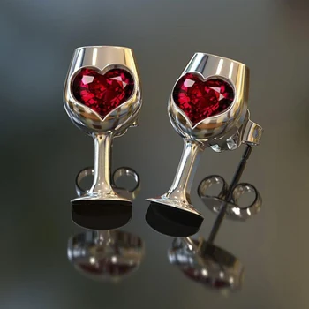 Temperament poháre na Víno Náušnice Červený Kameň Cubic Zirconia Náušnice pre Ženy Módne Šperky Veľkoobchod