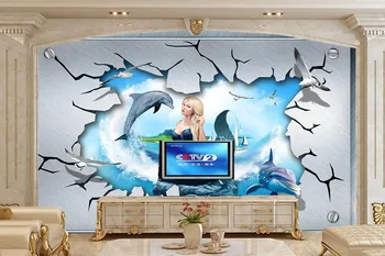 Vlastné veľké nástenné maľby abstraktných de parede,Cartoon dolphin stereo efekt tapety, obývacia izba gauč TV steny, spálne, 3d deti tapety