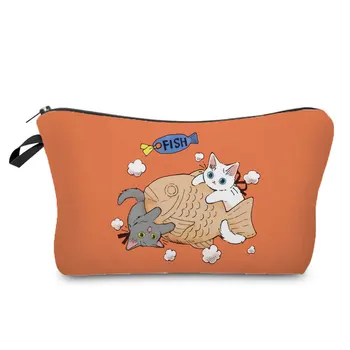 Vytlačené Mačka Plátno Kozmetická Taška so Zmenou Zips Skladovanie Taška Multifunkčné Umývanie Candy Bag Taška na Vianoce Organizadoras