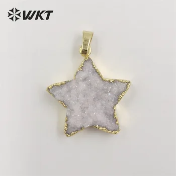 WT-P1828 WKT 2022 krásne Prírodné druzy quartz s Aura-hviezdičkový tvar prívesok zlatej platne Prívesok pre svadobné party DOPLNKY, šperky