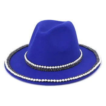 Široký okraj jednoduché cirkvi derby klobúk Panama farbou cítil fedora klobúk pre ženy, syntetickej vlny zmiešané jazz klobúk MZ31