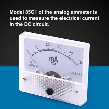 1 KS 85C-1 GB/T7676-98 DC 0--50mA Analógový Ammeter Meranie Elektrického Prúdu