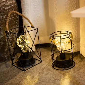 1Pc Kreatívny Priemysel Duté LED Visí Lampa Domov Spálňa Prenosné Konopné Lano Medený Drôt Svetlo