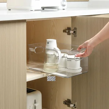 1Piece Vytiahnite Jasné Biele Plastové Zásuvky Box S Vystupujúcimi List Pre Kuchyňa Kozmetické Organizovanie Skladovanie