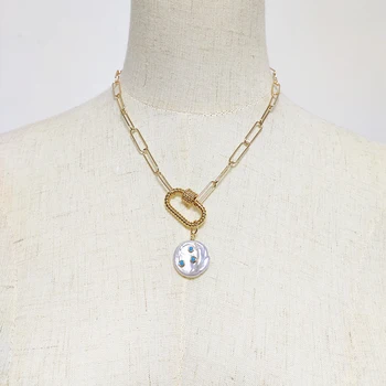 2020 nový pearl prívesok náhrdelník sladkovodné perly vykladané s modré kamene, ručne vyrábané šperky punk zlata-farebná reťazca choker dary