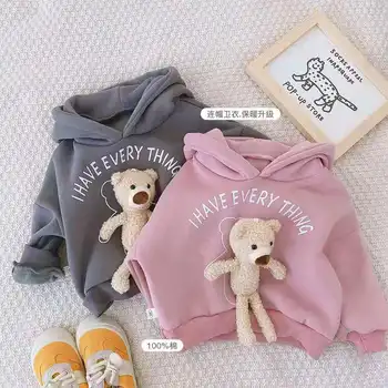 2021 nové Dievčenské Tričká Oblečenie Mláďa Sveter Jar Dieťa Hornej Ružový Pulóver S Medveď Hračky Tee Tričko