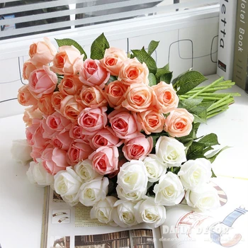 20pcs /veľa ! veľkoobchod skutočný dotyk cítil kvety silikónové kvety umelé ruže puky rose latex svadobné dekoratívne kvety