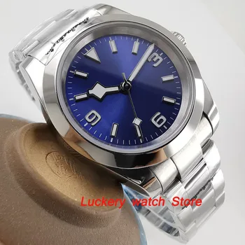 39 mm Bliger modrá dial svetelný pánske hodinky saphire sklo leštený rám Automatické náramkové hodinky-BA126