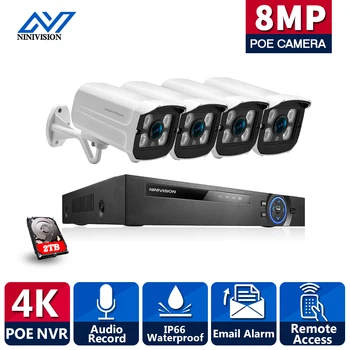 4CH 4K POE Kit Systém CCTV Bezpečnostné 8MP Sony IMAX335 H. 265 NVR Exteriérový Vodotesný Zvukový IP Kamera Dohľad, Alarm, Video p2p