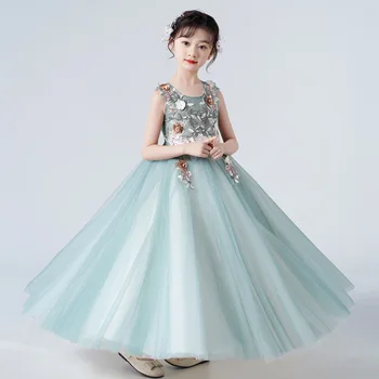 Dievčenské šaty, dlhé šaty deti princezná šaty čipky, výšivky šaty flower girl svadobné hra na klavír kostým, večerné šaty