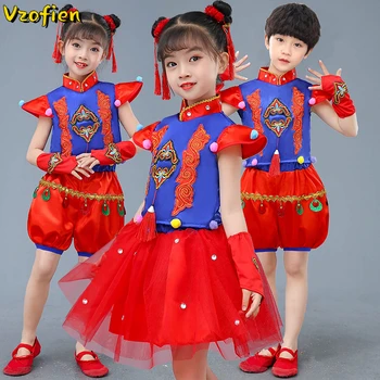 Dieťa Čínskej Ľudovej Yangko Tanečných Kostýmov, Chlapci Národnej Yangko Tanečné Oblečenie Deti Tradičné Nový Rok Fáze Tanečné Oblečenie