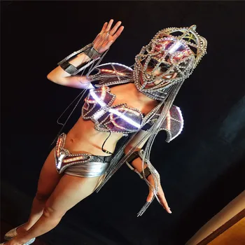 Distribúcia as86-1 Sexy ballroom dance ženy šaty, led svetlo, kostýmy s podprsenka prilba robot mužov dj led svetelný panel model nosí oblečenie dj