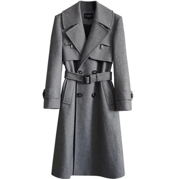 Dlho vlnené kabát mužov пальто мужское sivá hnedá čierna podkolienok 2022 jeseň zima nový kovový zips, pekný casaco masculino