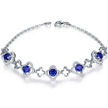 Drahé kamene zafír modrá crystal reťazca náramky pre ženy femme 18k biele zlato strieborná farba zirkón diamantové šperky Bijoux darček