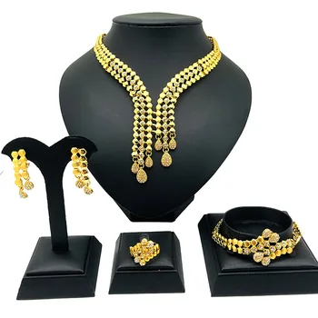 Dubaj zlatá farba Afriky šperky sady pre ženy, svadobné dary Zapojenie náhrdelníky náušnice, prsteň náramok set šperkov nastaviť