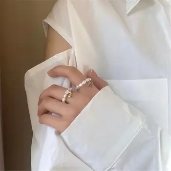 Elegantný Jednoduchý Pearl Krúžok Žena Prst Prsteň List Prívesok Kruh Neustáleho Pearl Perličiek Minimalistický Módne Šperky Darček Ring2022
