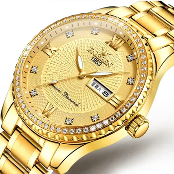Hodinky pánske miestne zlato non-mechanické hodinky z nerezovej ocele svetelný nepremokavé zlaté pánske hodinky značky trend darček